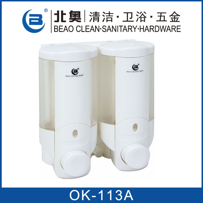 北奧酒店浴室客房洗手液器朔料壁掛式手動(dòng)雙頭沐浴露盒子給皂液器