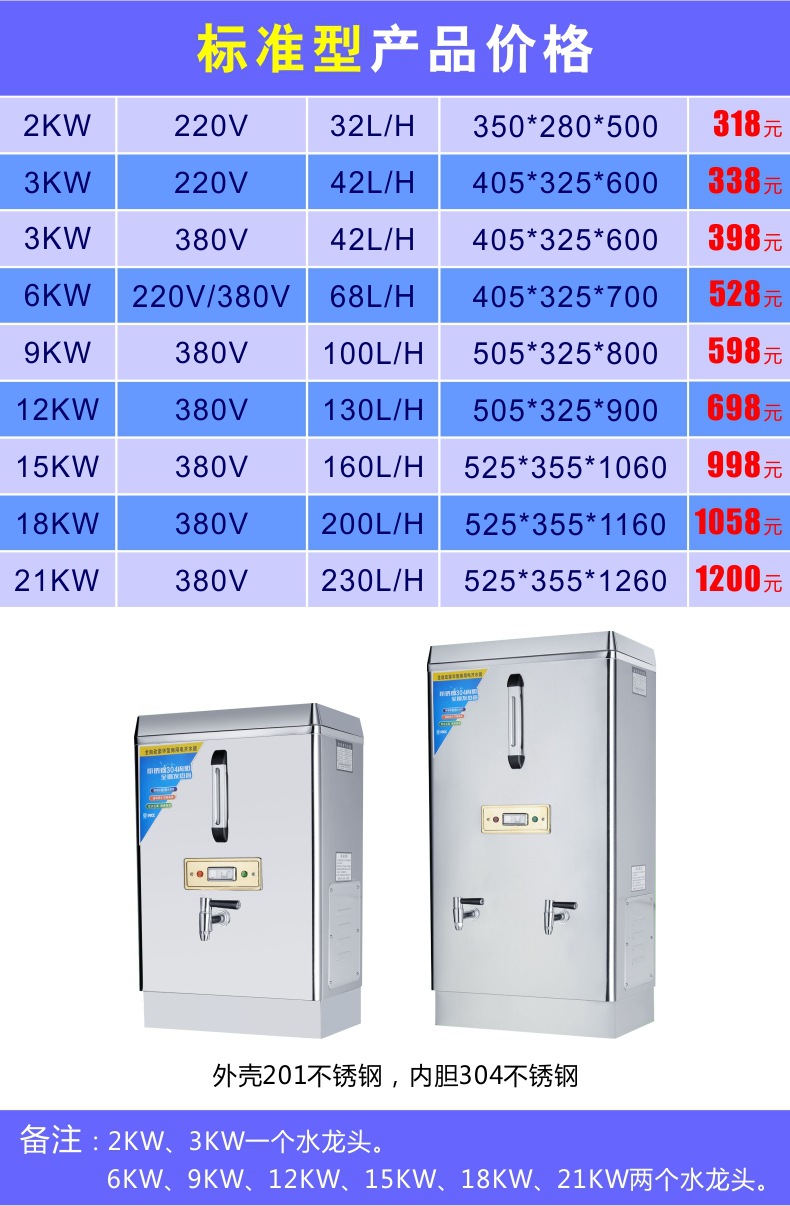 【包郵】睿美電熱開水器3KW商用開水機(jī)不銹鋼燒水器奶茶店開水桶